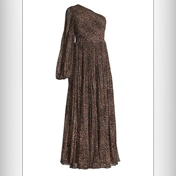 Saks 5th Ave Fame & Partners The Tori One Shoulder Maxi Dress sz6 animal pleated - Picture 2 of 8